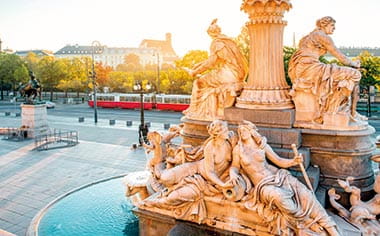 The fountain in from of the Parliament Building on the Ringstrasse in Vienna, Austria